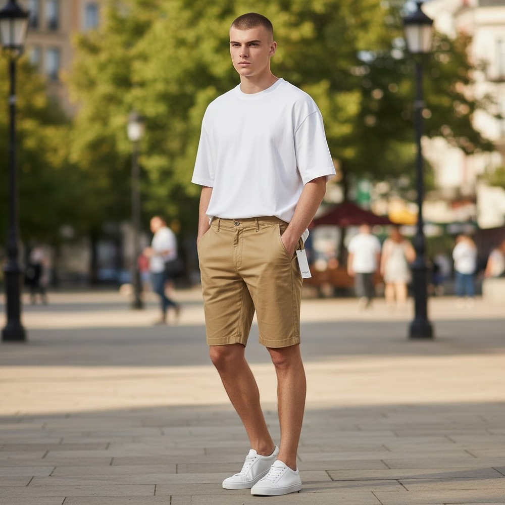 Goodfellow Men's Size 32 Linden Flat Front Chino Shorts Tan 10.5" Inseam Classic